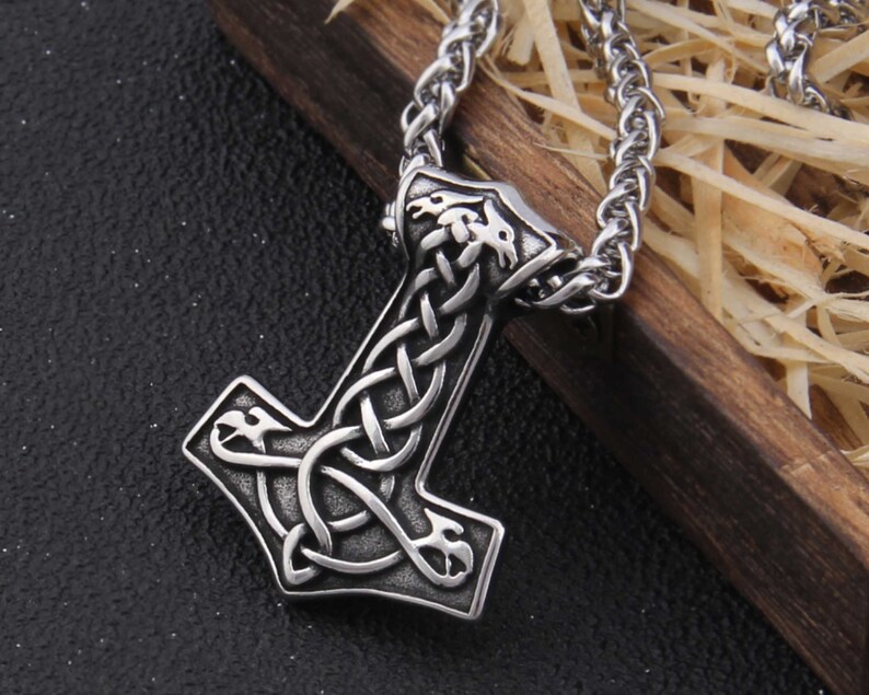 Mjolnir Viking Pendant Necklace Raven/'s Of Odin Thor/'s Hammer Pendant Hugin /& Munin 316L Stainless Steel Never Fade