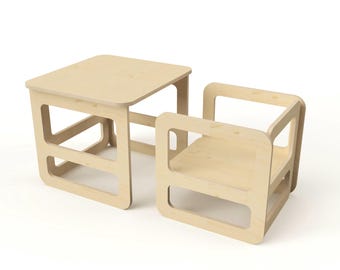 Progetti CNC (DXF, SVG) - Sedia e tavolo Monti per bambini (grande) - Design scandinavo - (download digitale)