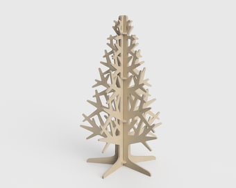 May include: A wooden Christmas tree with a snowflake design. The tree is made of multiple pieces of wood that are assembled together to create a three-dimensional shape.