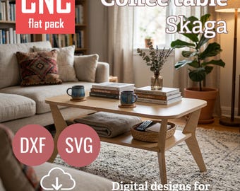 Piani CNC (DXF, SVG) - Tavolino da caffè Skaga - Design scandinavo (download digitale)