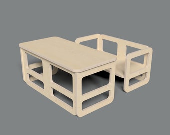 Progetti CNC (DXF, SVG) - Sedia e tavolo doppio Monti per bambini - Design scandinavo - (download digitale)