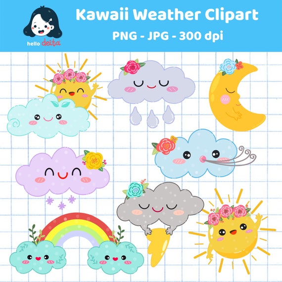 Download Weather Clip Art Kawaii Weather Kawaii Clipart Kawaii Etsy