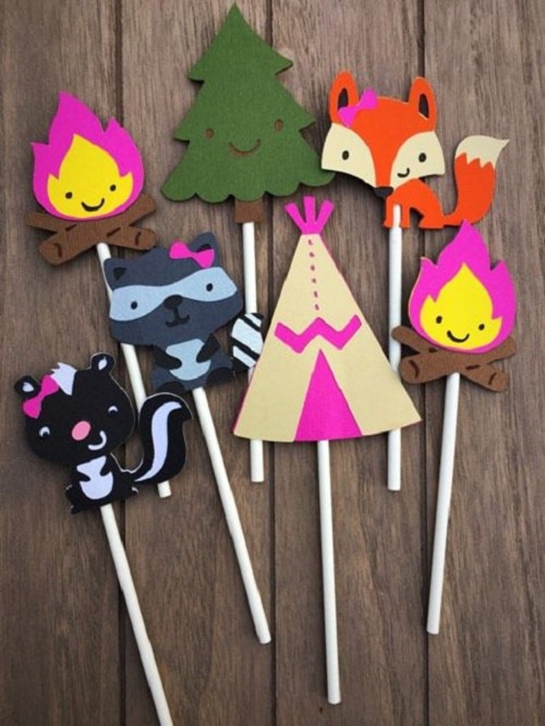 12 Camping Cupcake Toppers Forest Friends Birthday Owl Woodland Animals Wilderness| Camping Woodland Critters Fawn Boy Scout