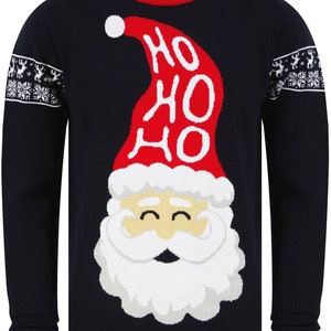 Mens Ho Ho Ho Christmas Jumper - Navy Santa Jumper - Christmas Pullover