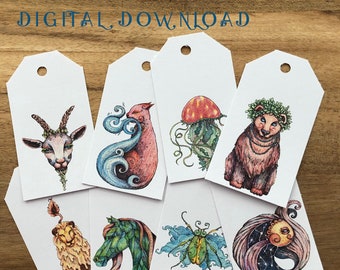 Mystical Animals Gift Tags Printable - Set of 8 - Set#1