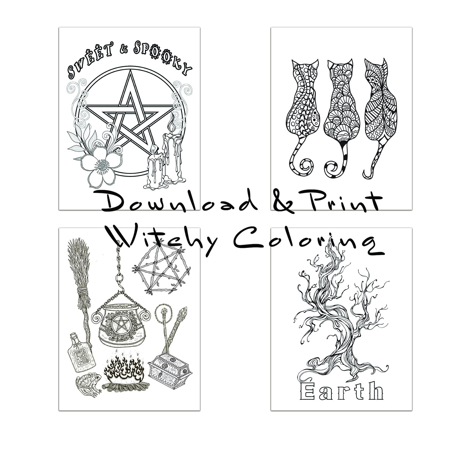 Witchy Coloring Pages Volume 2 - Etsy