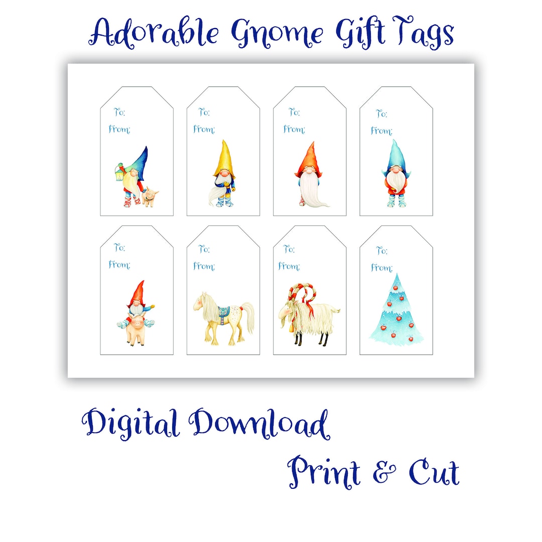 Holiday Gnome Gift Tags Printable Set of 8 Christmas Tags - Etsy