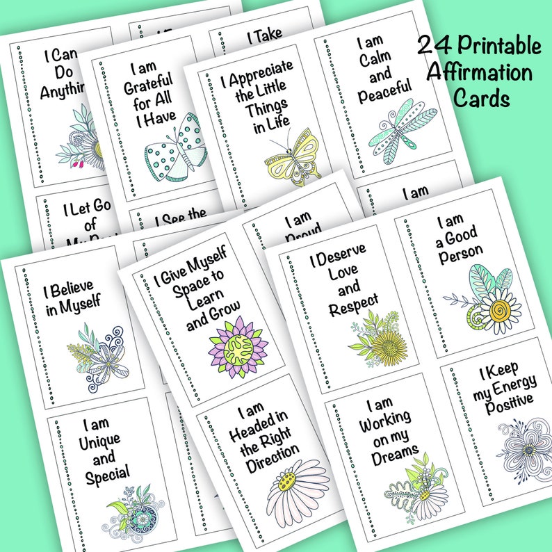 Image of self-love affirmation cards with floral design