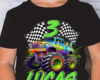 Boys Monster Truck Birthday Tee, Monster Truck Personalized Birthday Shirt, Race Car Birthday Shirt, Toddler Boy Birthday, 3rd Birthday Boy