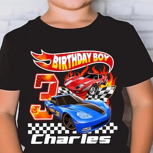 Custom Birthday Boy Toddler Tee, Kids Graphic Tee, 3rd Birthday Party Gift, Race Car Shirt for Boys, Racing Car Outfits, Gift for Boy