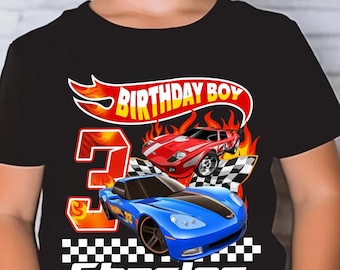 Custom Birthday Boy Toddler Tee, Kids Graphic Tee, 3rd Birthday Party Gift, Race Car Shirt for Boys, Racing Car Outfits, Gift for Boy