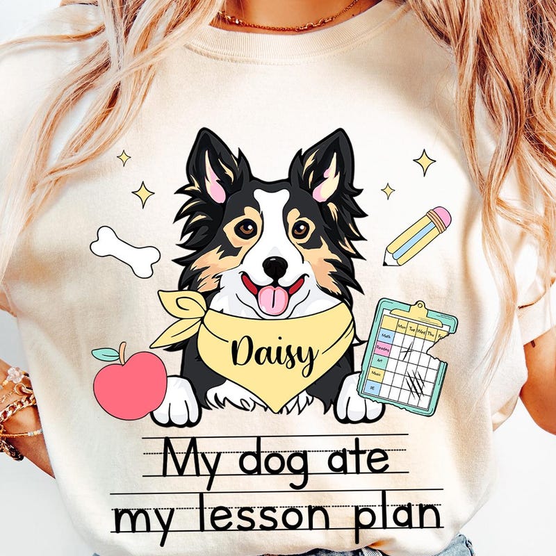 🎁BUY 2 FREE SHIPPING🎁Personalized Dog Teacher Shirt, My Dog Ate My Lesson Plan Shirt, Funny Teacher Shirt, Teacher Appreciation Gift, Dog Lover Teacher Shirt