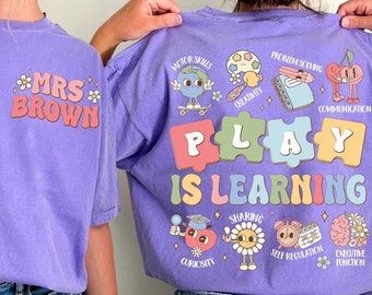 Personalized Preschool Teacher Shirt, Play Is Learning Teacher Shirt, Back To School Teacher Shirt, Groovy Teacher Shirt, School Counselor