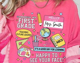 Personalized Teacher Shirt, First Grade Teacher Shirt,  Groovy Teacher Shirt, Back To School Shirt Teacher, Happy To See Your Face Shirt