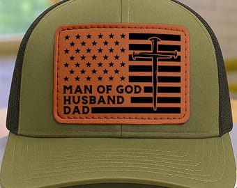 Christian American Flag Dad Hat, Man Of God Husband Dad Trucker Hat, Religious Gift for Dad, Christian Dad Hat, Fathers Day Gift, Cross Dad
