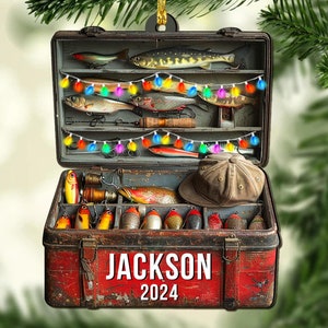 Fishing Christmas 2D Ornament, Personalized Fishing Tackle Box Ornament Custom Ornaments for Him, Fisherman Christmas Gifts Man Outdoor Gift