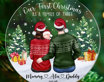 Family Of Three Christmas Ornament 2025, Baby First Christmas Ornament 2025, Family Of 3 Ornament, Couple with Baby, New Baby Ornament