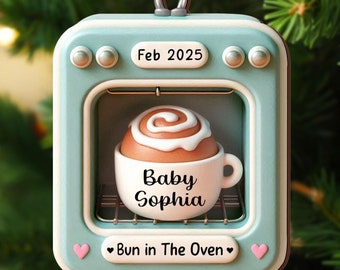 Flat 2D Bun In The Oven Ornament, Expecting Ornament, Bun In The Oven Christmas Ornament, Expecting Parents Ornament, Pregnancy Announcement