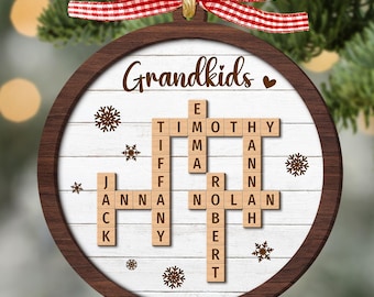 Personalized Grandparents Christmas Ornament, Crossword Christmas Ornament, Grandkids Crossword Puzzle Ornament, Grandparent Christmas Gift