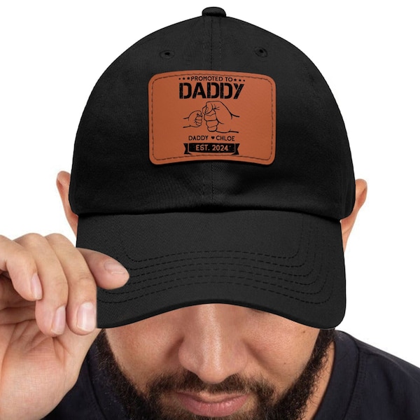 Custom Dad and Baby Fist Bump Hat, Promoted To Daddy Hat, First Time Dad Gift, Father's Day Gift, Dad Leather Patch Hat Personalized Dad Hat