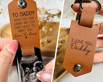 New Dad Father's Day Gift, Personalized Leather Photo Keychain, Ultrasound Baby Keychain, Can't Wait to Meet You From the Bump Gift New Dad
