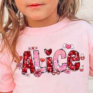Custom Kid Valentine's Day Shirt, Faux Sequence Valentine's Day Shirt, Custom Name Toddler Shirt, Valentine Toddler Shirt, Cute Baby Shirt