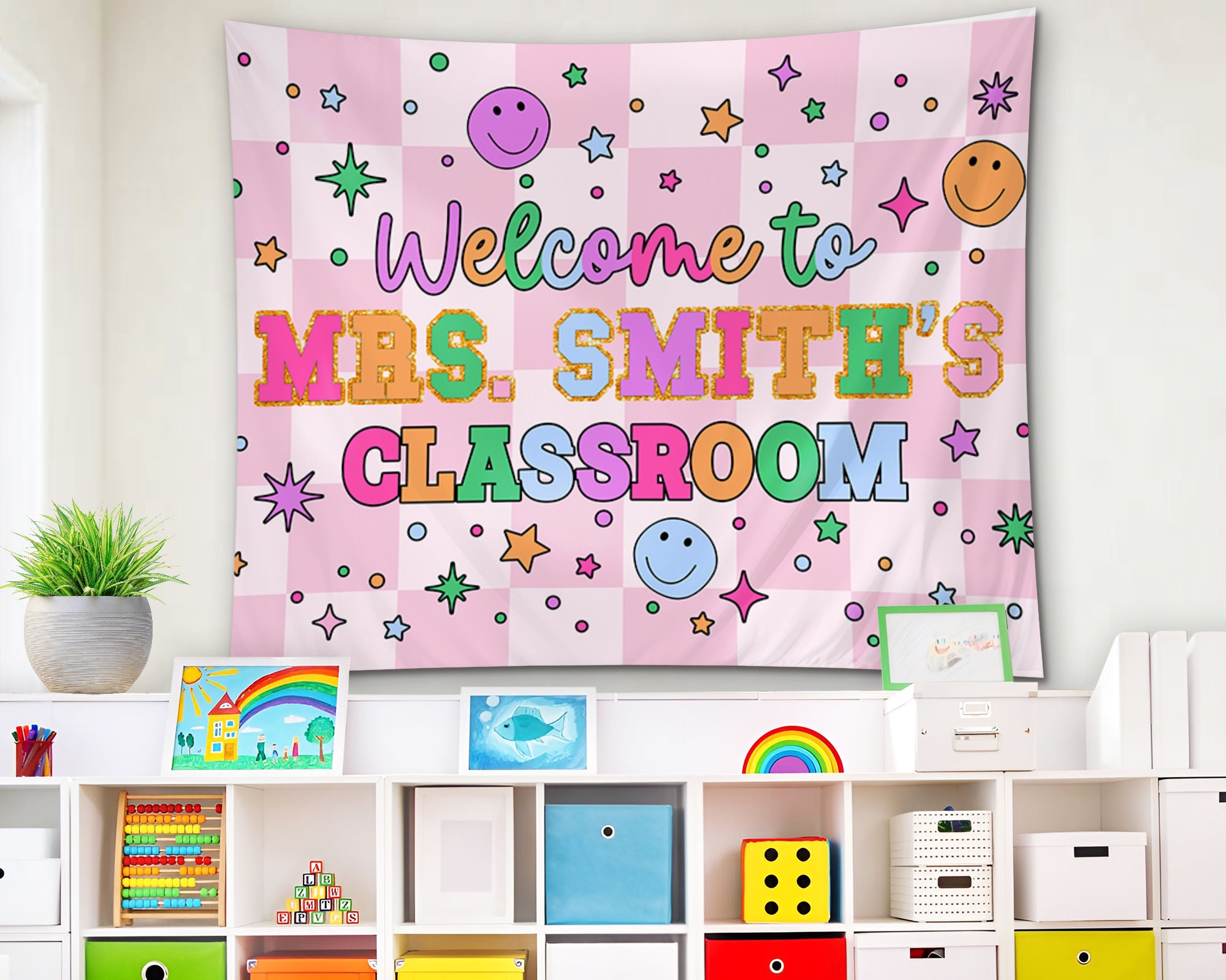 💖Buy 2 Free Shipping💖Personalized Classroom Tapestry, Teacher Name Classroom Tapestry, Groovy Classroom Decor, Back To School Classroom Banner, New Teacher Gifts
