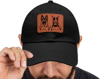 Personalized Dog Hat, Dog Dad Hat, Leather Patch Hat for Men, Custom Pet Portrait, Dog Dad Fathers Day Gift, Birthday Gifts, Baseball Cap