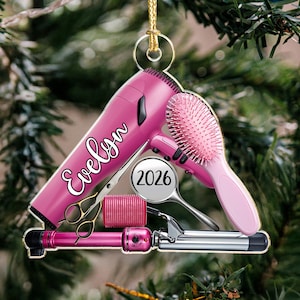 Adorno de peluquería, adorno personalizado para salón de belleza, adorno navideño para estilista, regalo navideño para peluquero, adorno plano 2D para salón de belleza imagen 18