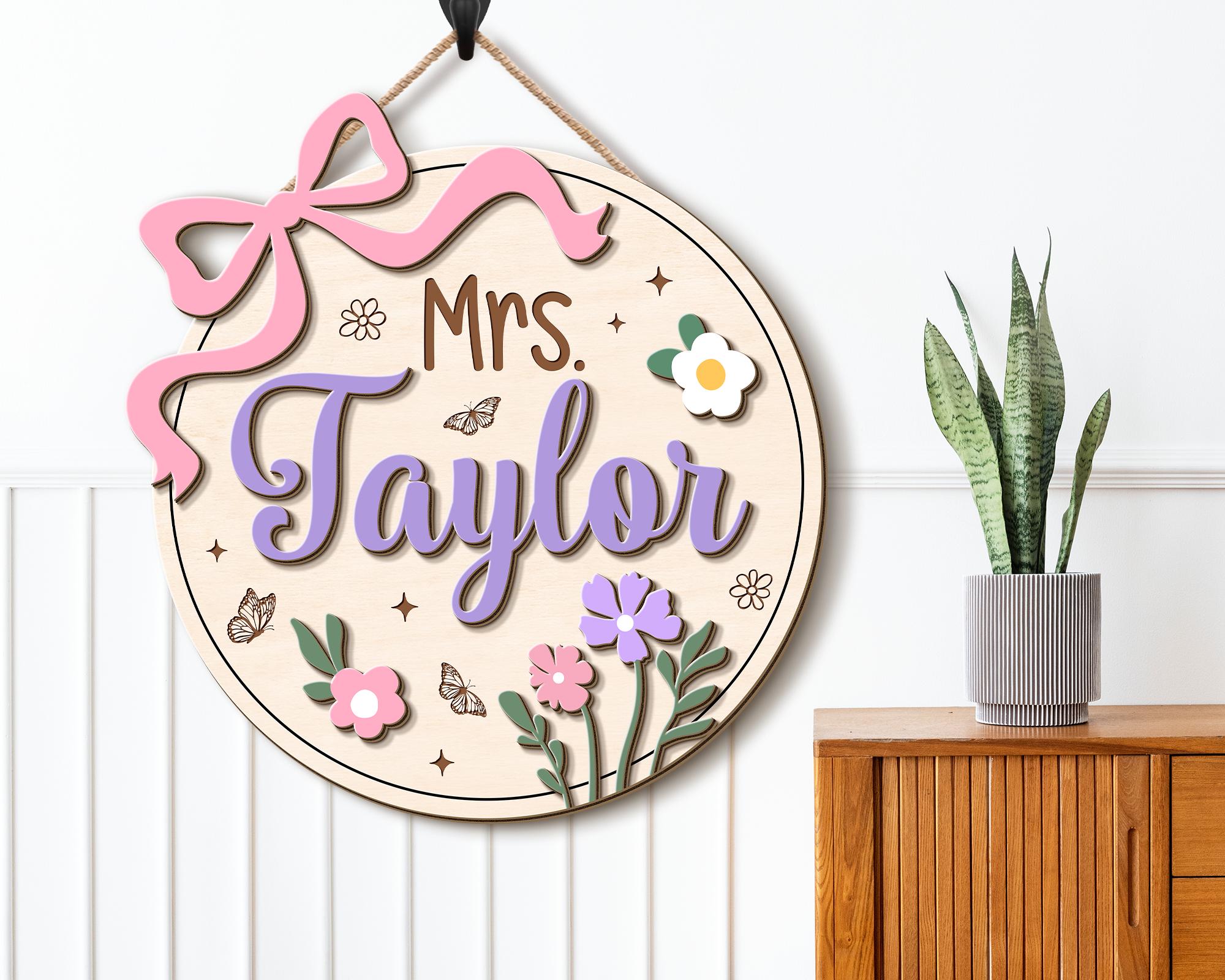 Custom 3D Teacher Door Hanger, Floral Teacher Door Sign, Cute Classroom ...