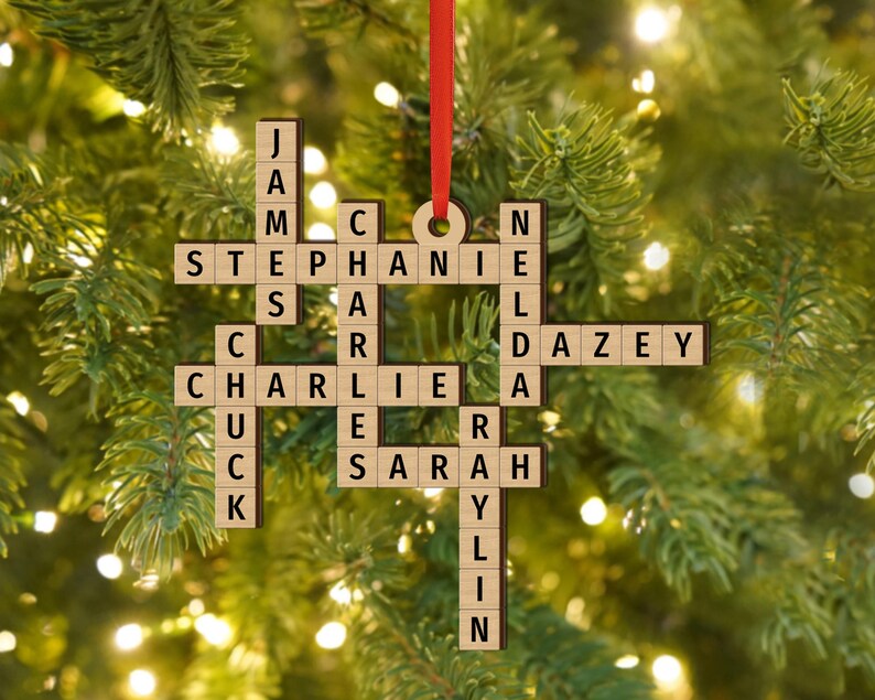 Family Crossword Christmas Ornament, Custom Family Ornament 2024