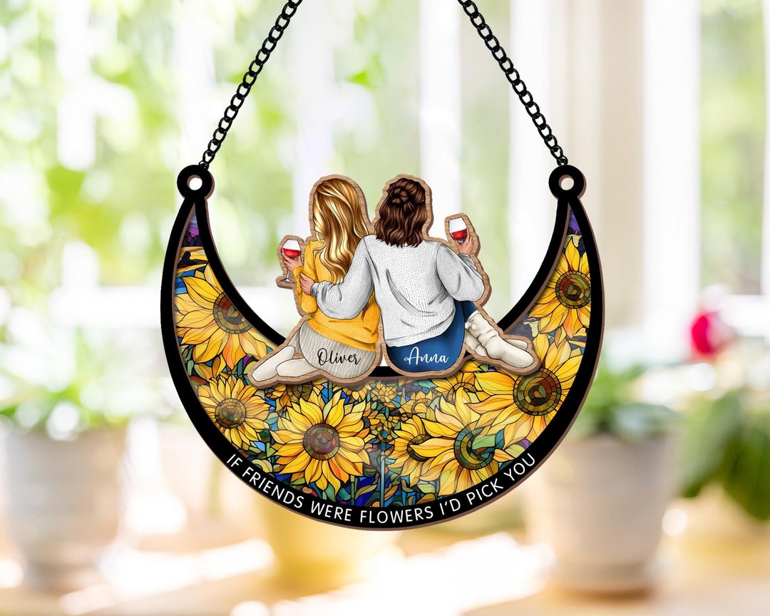 Not Sisters By Blood But Sisters By Heart - Bestie Personalized Window Hanging Suncatcher - Christmas Gift For Best Friends, BFF, Sisters