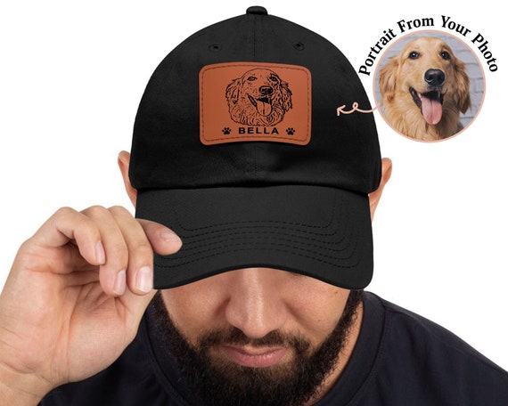 Dog Dad Hat, Father Day Gift, Pet Portrait from Photo, Custom Dog Photo Portrait, Dad Leather Patch Hat, Dog Mom Gift, Dog Dad Gift