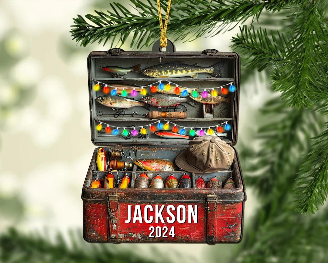 Fishing Christmas 2D Ornament, Personalized Fishing Tackle Box Ornament ...