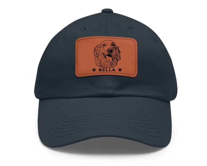 Dog Dad Hat, Father Day Gift, Pet Portrait from Photo, Custom Dog Photo Portrait, Dad Leather Patch Hat, Dog Mom Gift, Dog Dad Gift image 2