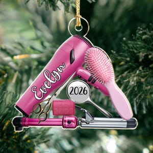 Adorno de peluquería, adorno personalizado para salón de belleza, adorno navideño para estilista, regalo navideño para peluquero, adorno plano 2D para salón de belleza imagen 16
