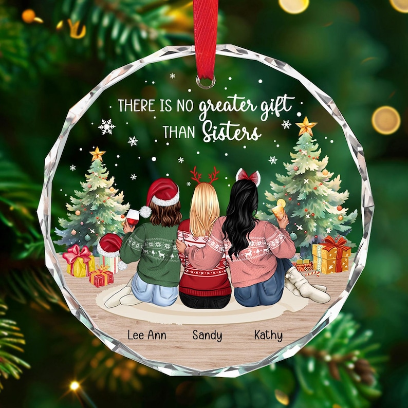 Adorno de hermana 2025, Adorno navideño de hermana, Adorno navideño de mejor amiga, Adorno de amigas, Regalo de hermana a hermana, Adorno de amigas Glass Ornament