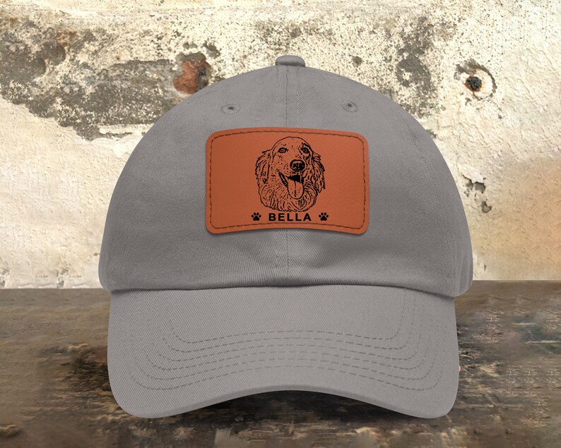 Dog Dad Hat, Father Day Gift, Pet Portrait from Photo, Custom Dog Photo Portrait, Dad Leather Patch Hat, Dog Mom Gift, Dog Dad Gift image 3