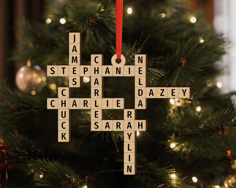 Family Crossword Christmas Ornament, Custom Family Ornament 2024
