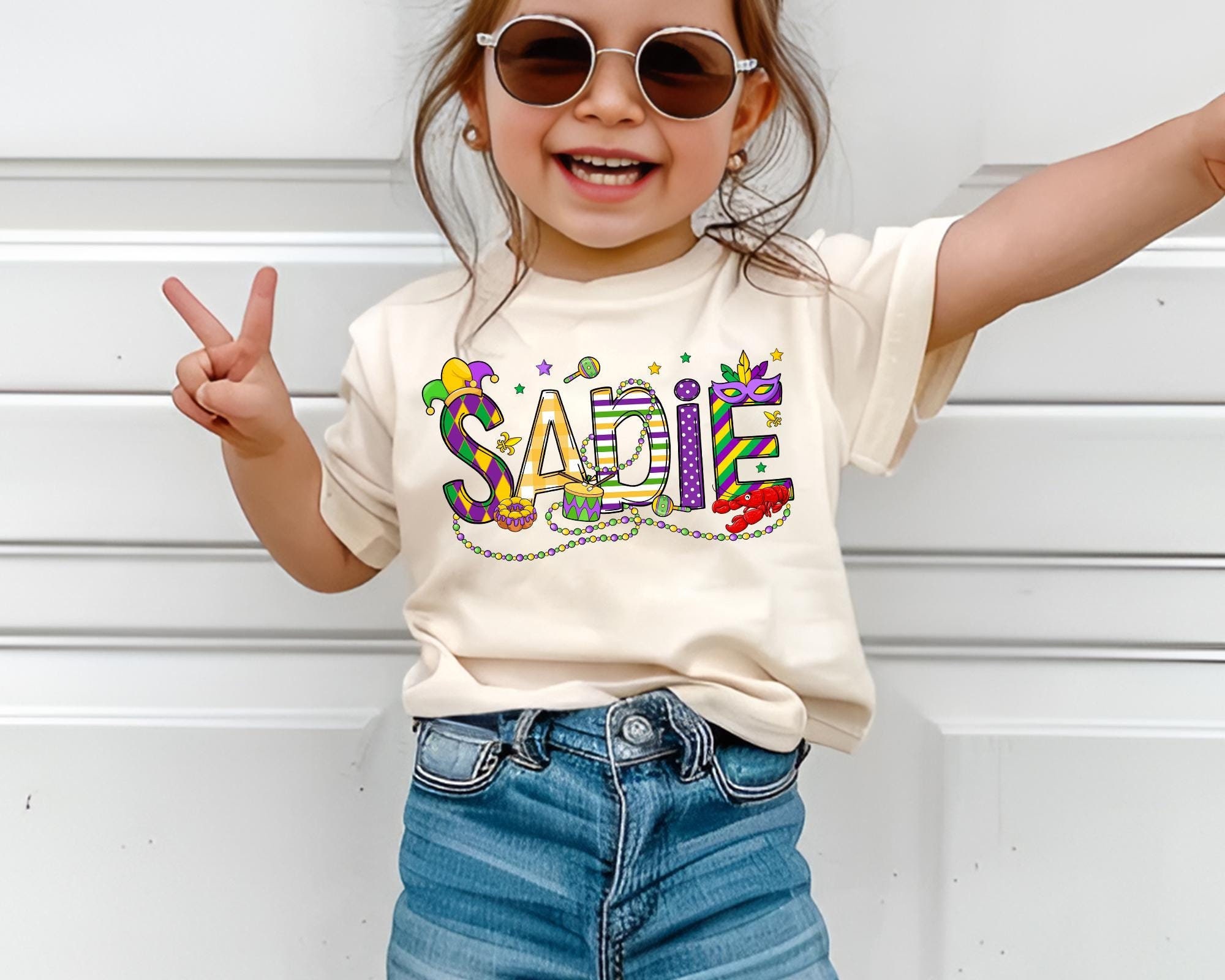 Mardi Gras Kleinkind Shirt, Mardi Gras Outfit für Kinder, Personalisiertes Kinder Namensshirt, Mardi Gras Karneval 2025, Fat Tuesday Parade, New Orleans Tee