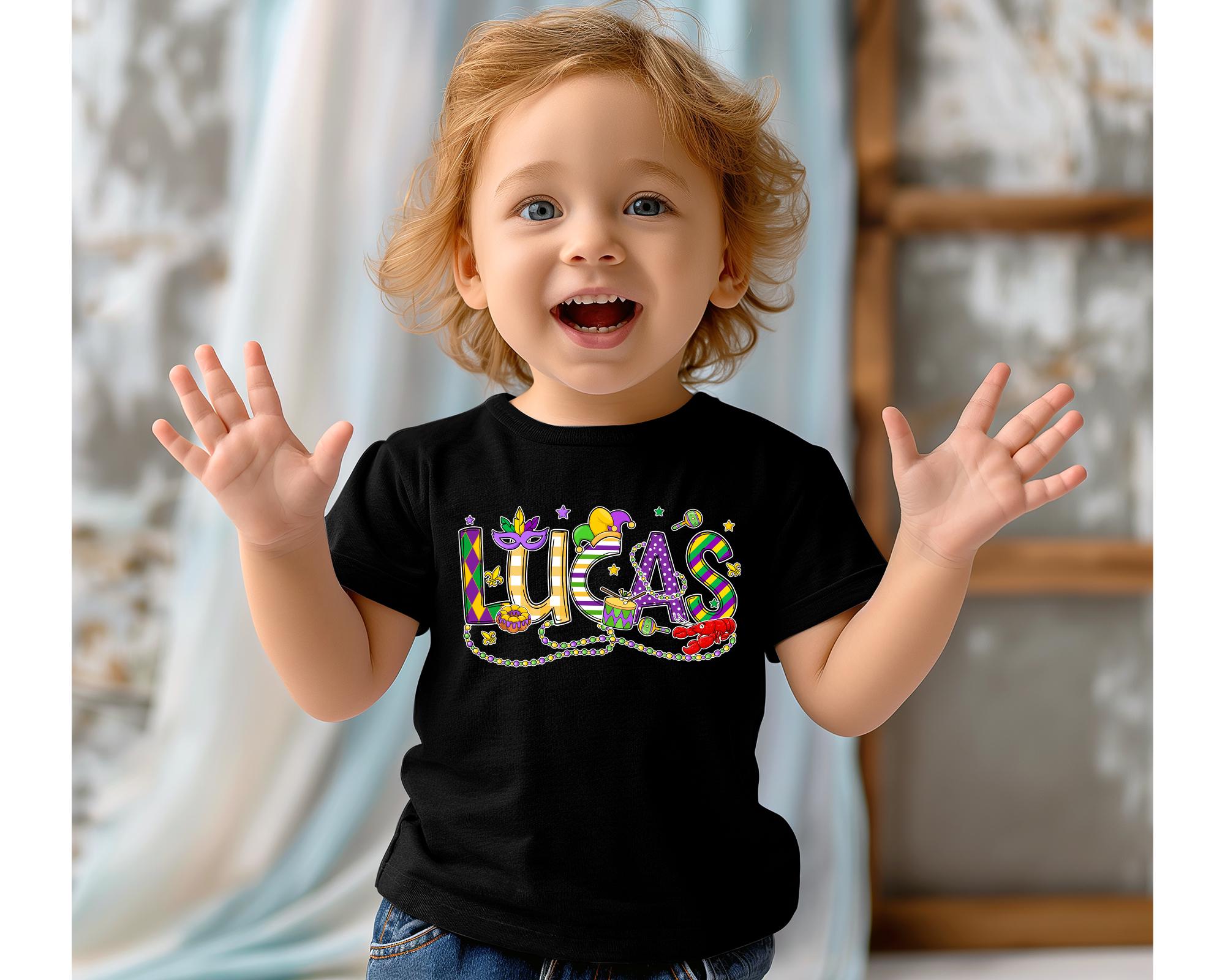 Mardi Gras Kleinkind Shirt, Mardi Gras Outfit für Kinder, Personalisiertes Kinder Namensshirt, Mardi Gras Karneval 2025, Fat Tuesday Parade, New Orleans Tee