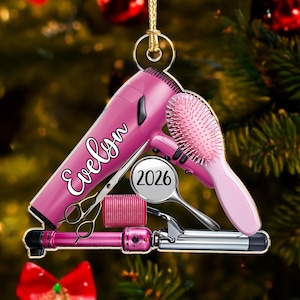Adorno de peluquería, adorno personalizado para salón de belleza, adorno navideño para estilista, regalo navideño para peluquero, adorno plano 2D para salón de belleza imagen 19