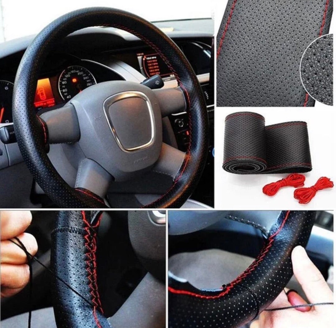 Steering Wheel Leather Cover Braid on the Steering Wheel With Lacing