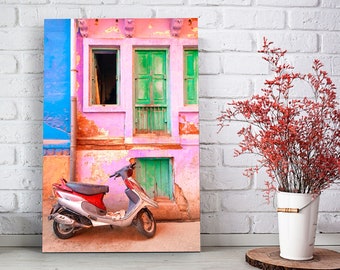 India Street PRINT On CANVAS Abstract Colors Photo Of Scooter Bike Motorbike Event Present Decor Gift Ideas Wall Home Office Travel Art Wall