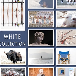 Set di 12 cartoline artistiche bianche, cartolina singola, colore brillante, viaggio in Grecia, marmo, animali, dune di sabbia, foto, auguri, busta vuota, arredamento per la casa