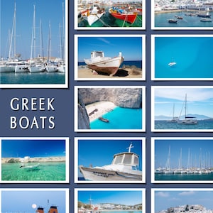 Grecia, barche e mare, 12 cartoline artistiche, set, cartolina singola, Creta, Naxos, Mykonos, Milos, foto, auguri, stampa, busta, ufficio, arredamento per la casa