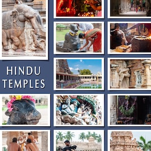 Ensemble de 12 cartes postales d'art temples hindous carte unique Dieux de l'Inde Shiva Nandi Ganesha Photo Puja prier salutation impression enveloppe bureau décoration d'intérieur