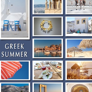Set di 12 cartoline artistiche estive greche, cartolina singola, foto di vacanze nel Mediterraneo, busta Kraft vuota, decorazione per la casa Partenone Acropoli