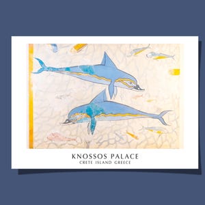 Minoischer Delfin Fresko Plakat Postkarte Meeresszene Knossos Palast Antikes Griechenland Gemälde Wandbild Crete Art Giclée Druck Geschenk Rolled UNGERAHMT