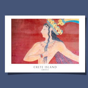 Manifesto affresco principe minoico cartolina Grecia Palazzo di Cnosso dipinto antico età del bronzo murale Creta arte stampa giclée regalo arrotolato senza cornice